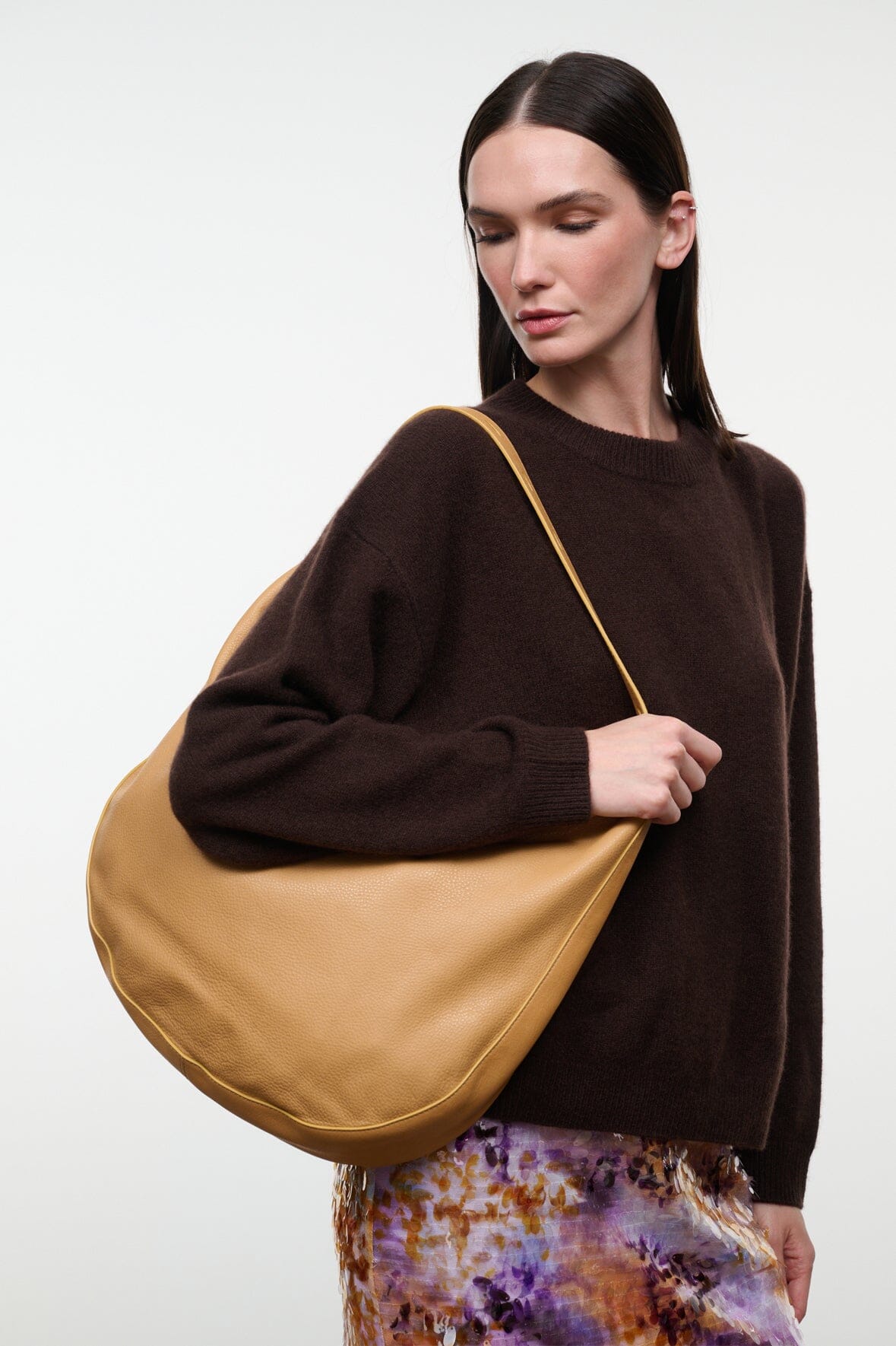 LEVI cashew tan hobo bag with long shoulder strap, slouchy shape