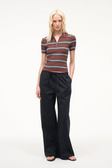 Black loose-fit wide-leg trousers with gathered elastic waistband