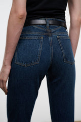 Indigo flare jeans with rear yoke and two back patch pockets