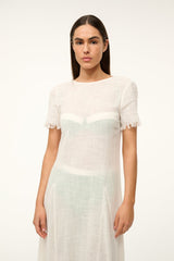 LE HAVRE coverup dress in buttercream with short frayed sleeves and scoop neckline