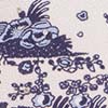 Blue toile-style motifs on cream beaded fabric panel