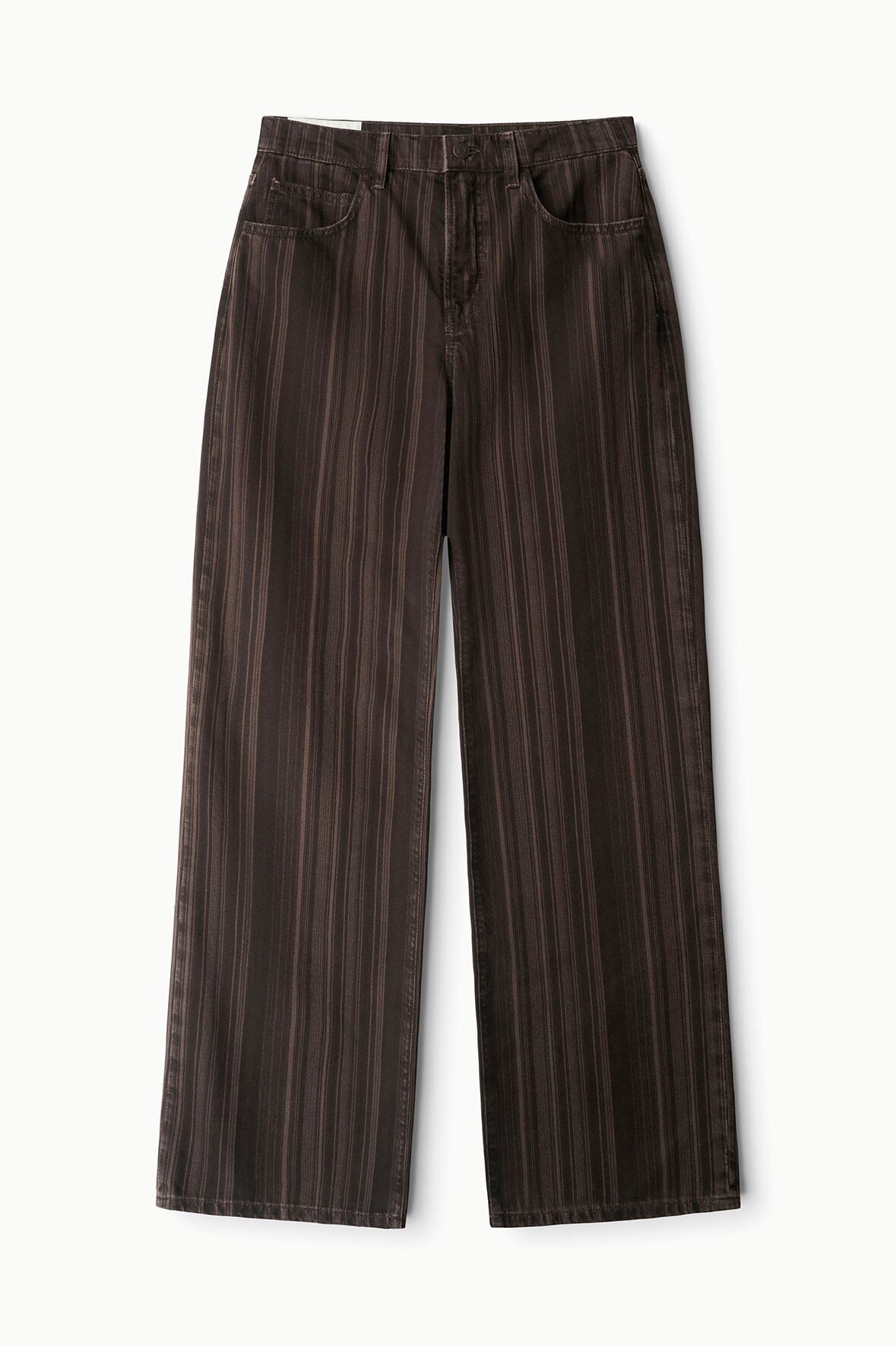 Relaxed jeans in dark espresso stripes, wide-leg fit with button closure