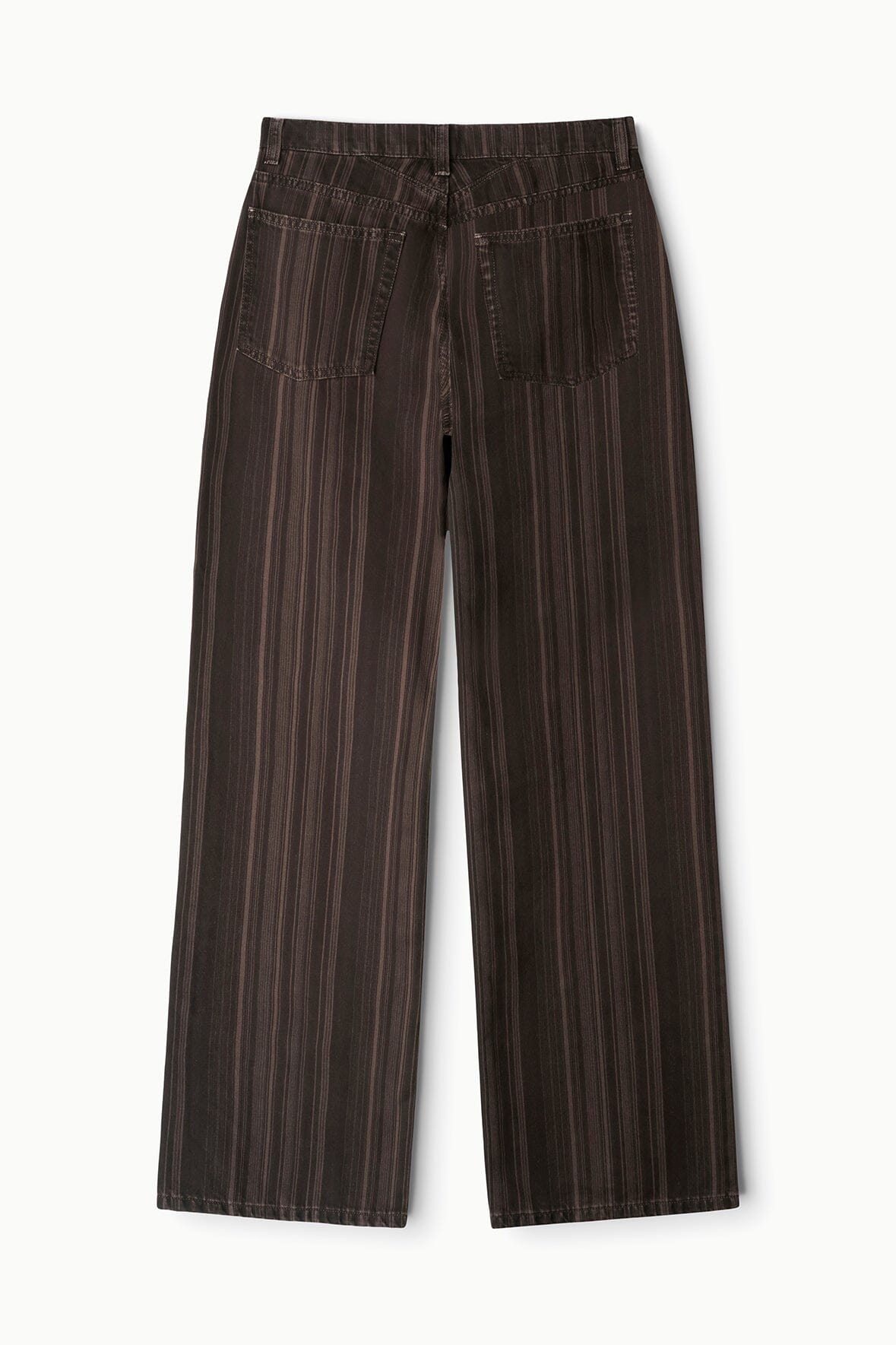 Relaxed dark espresso-striped jeans with straight wide legs and elastic waistband