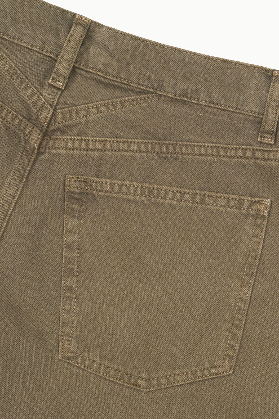 Greige jeans back pocket with contrast-stitched patch