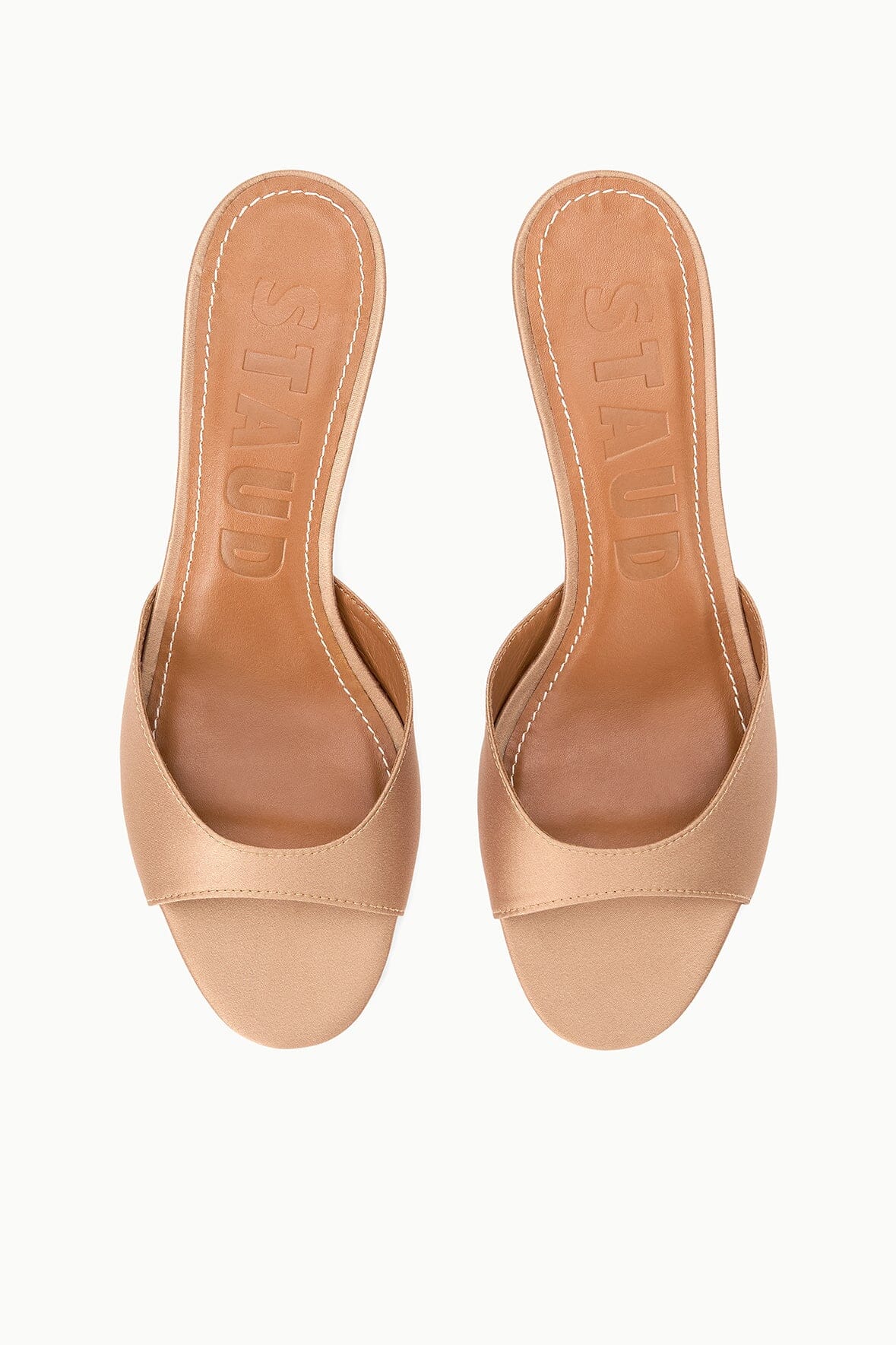 Cashew open-toe leather mule pair with two-strap upper and textured footbed