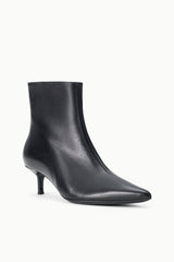 Black kitten-heel ankle boot with smooth upper and short, slim heel