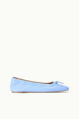 Light blue flat ballet flats with bow detail and low-profile sole
