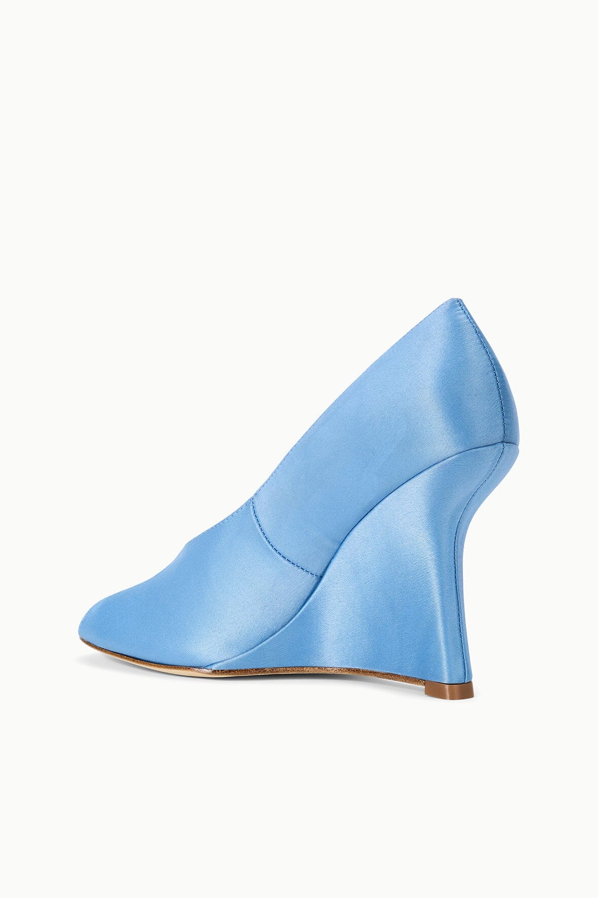 Sky-blue peep-toe wedge pump heels with open toe and smooth wedge