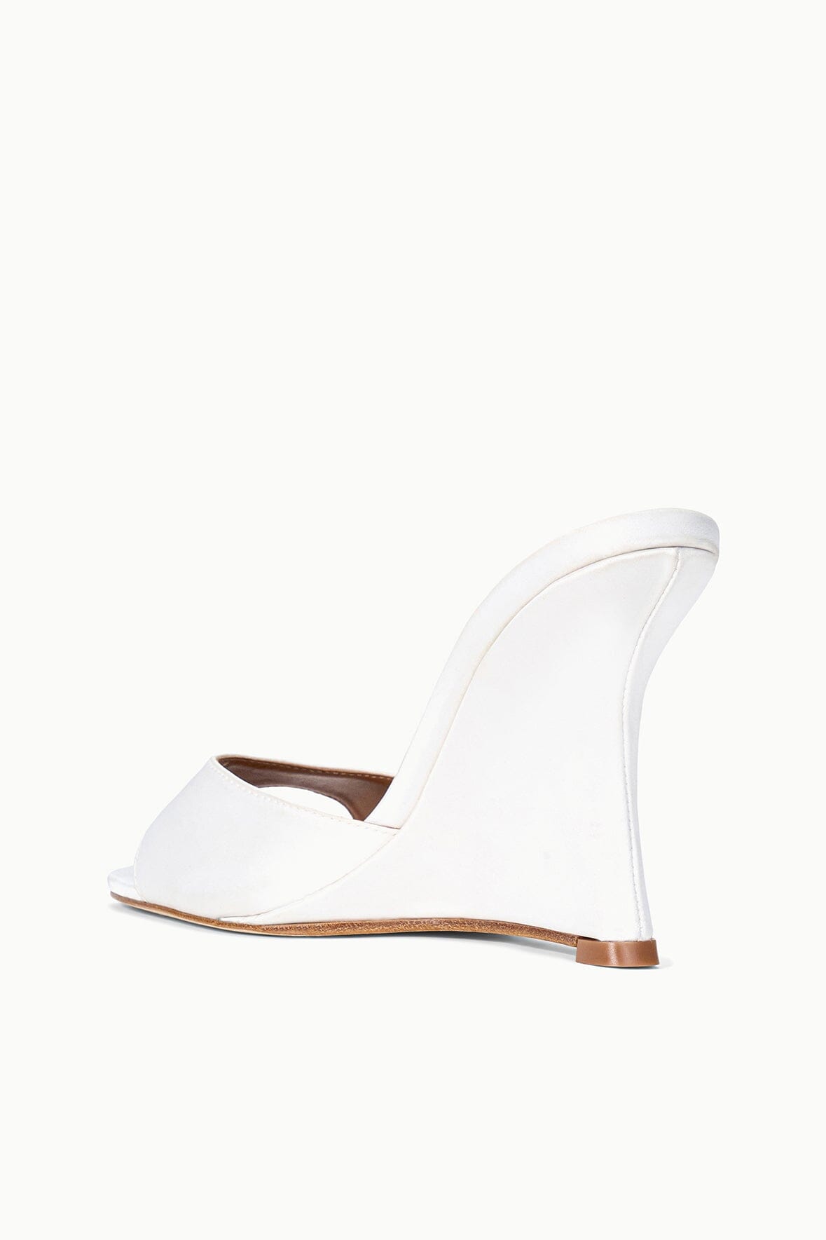BRIGITTE ivory satin high wedge mule sandal with open toe and curved heel
