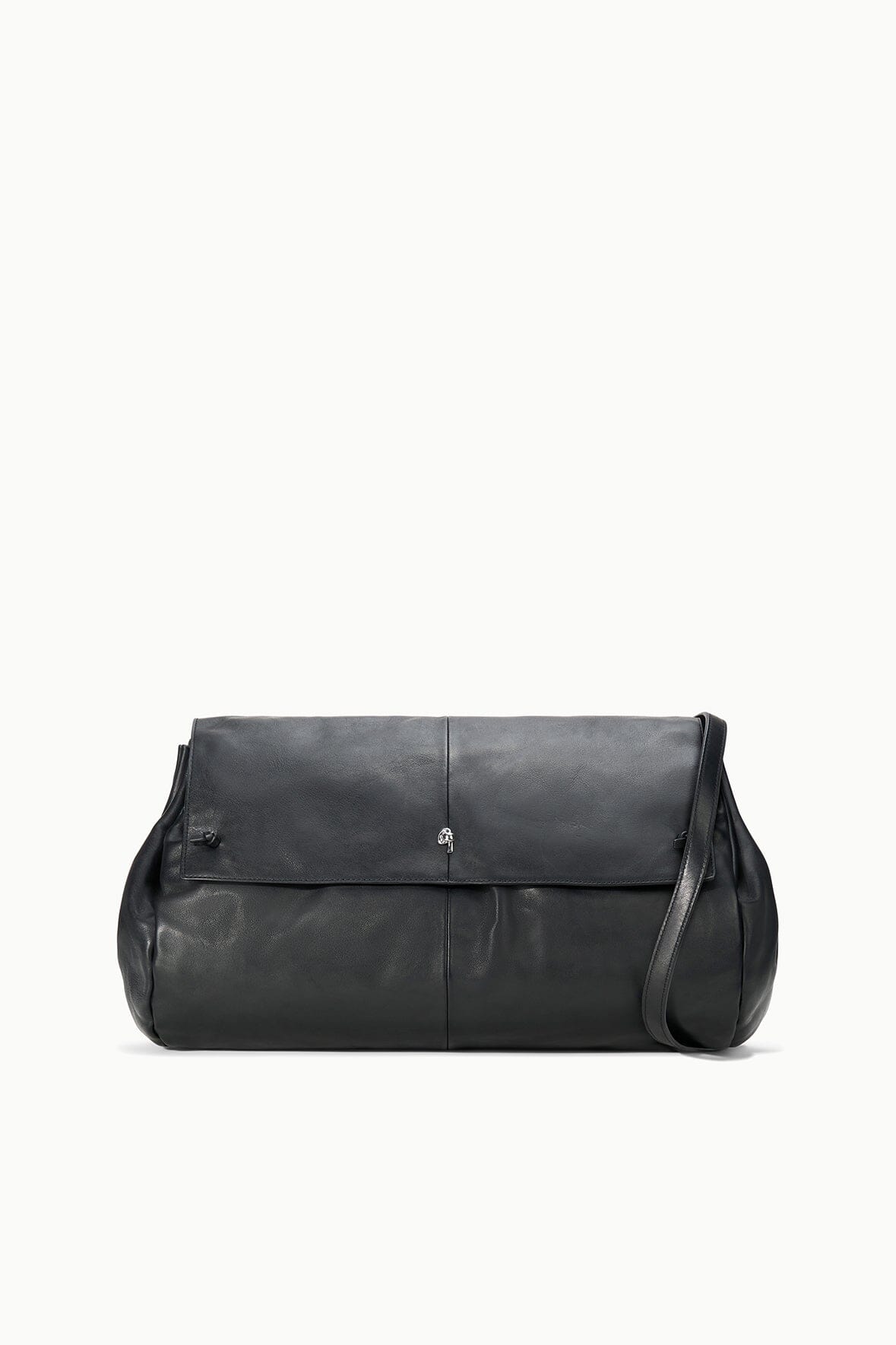 Black oversized bag with front flap and short shoulder strap