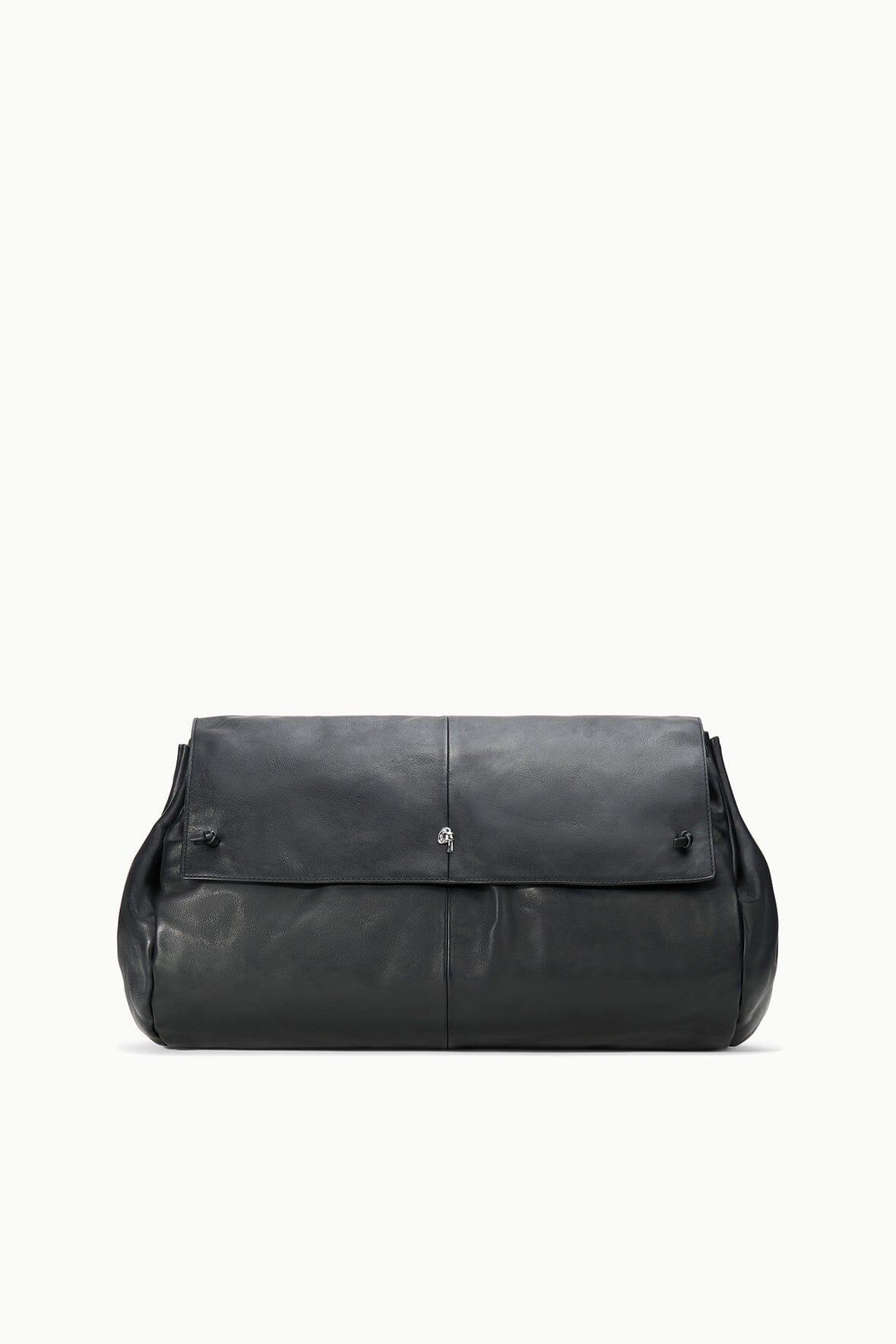 Black oversized bag with flap and curved side handles