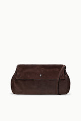Espresso-brown oversized handbag with front flap and adjustable shoulder strap