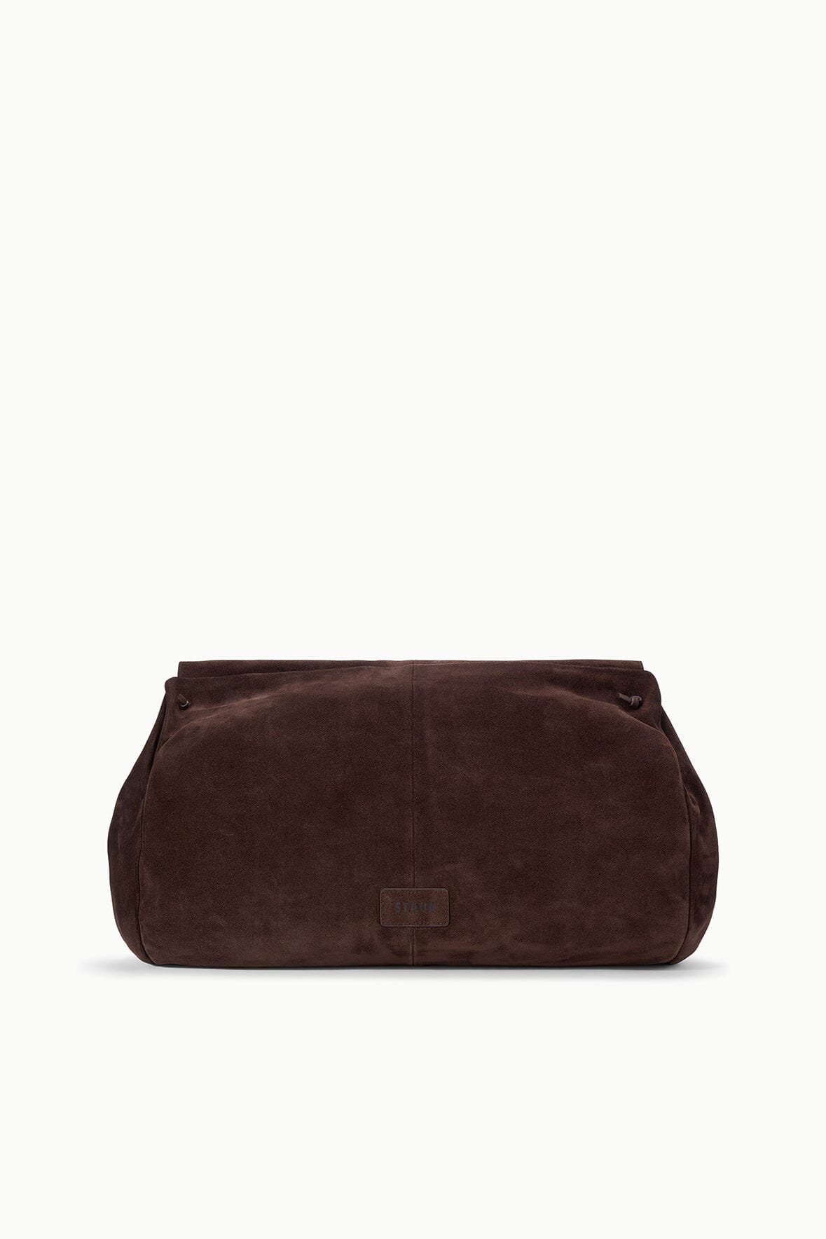 Espresso-brown oversized handbag with rear panel and small logo patch