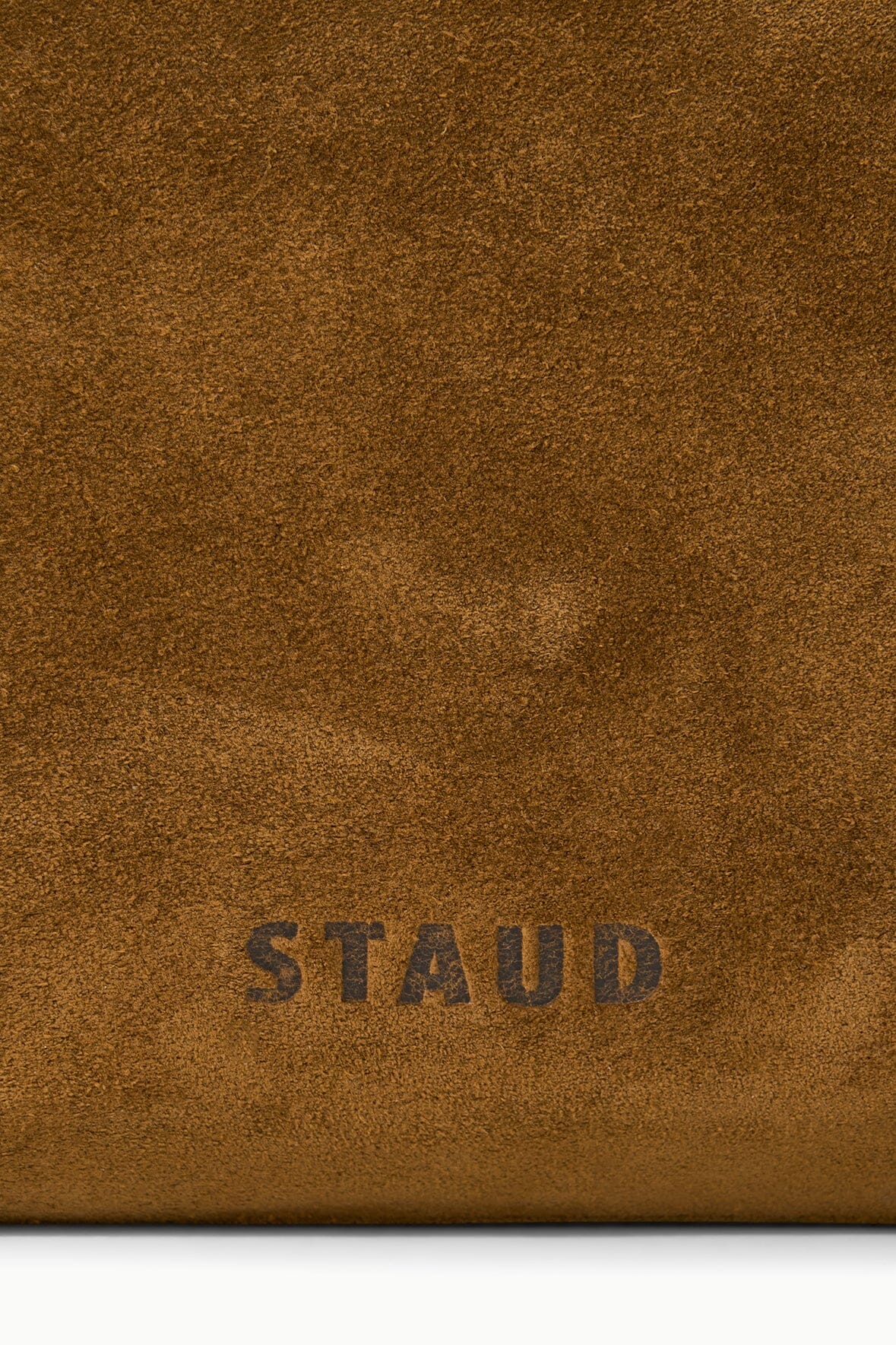 Cigar brown suede bag with 'STAUD' logo stamp