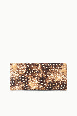 Fawn haircalf clutch, rectangular profile with brown and tan speckled pattern
