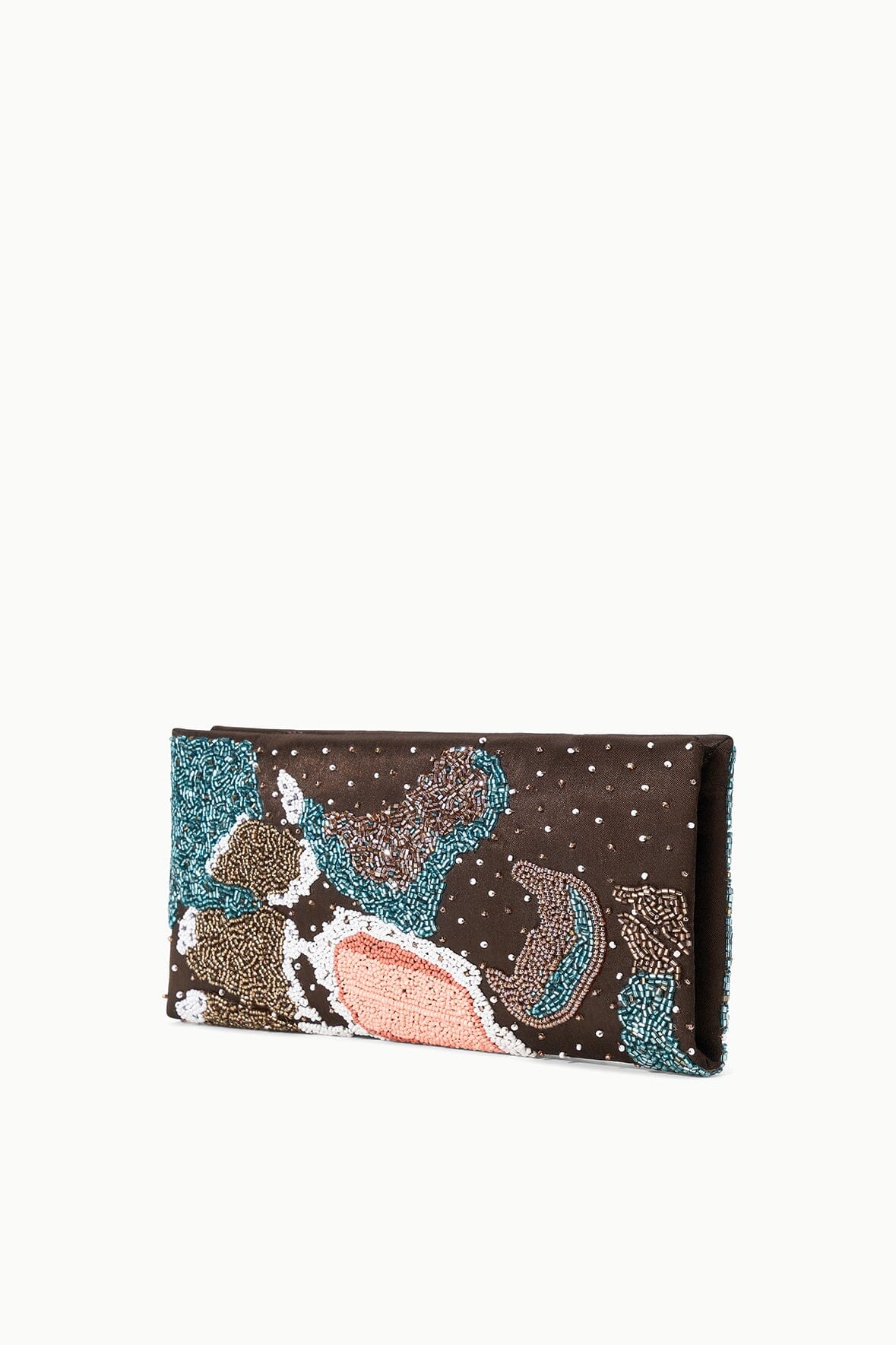 MUSE clutch, angled rectangular envelope with butterfly beaded sequin pattern