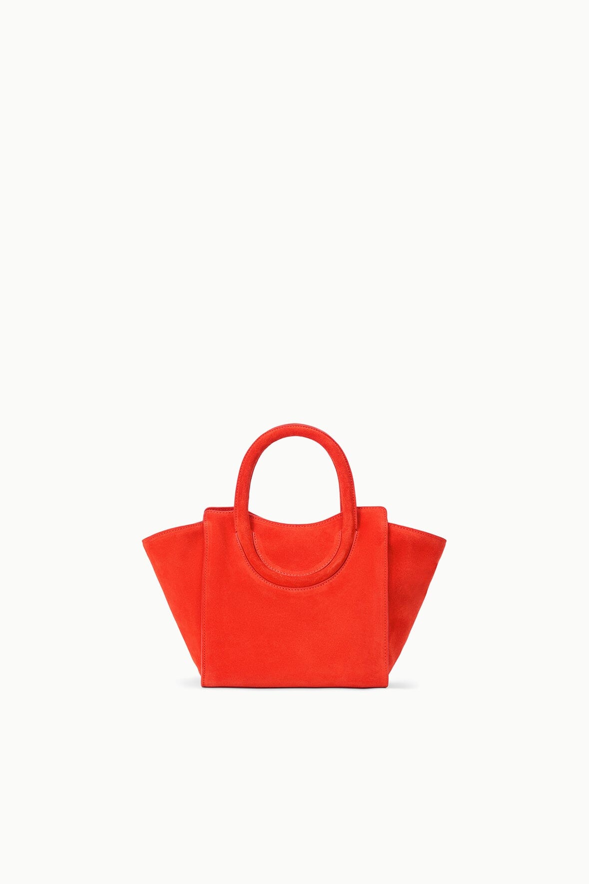 Maude mini tote bag in tangelo red, compact shape with rounded handles and open top