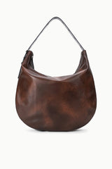 LEVI distressed espresso brown leather hobo bag with dual top handles, open top