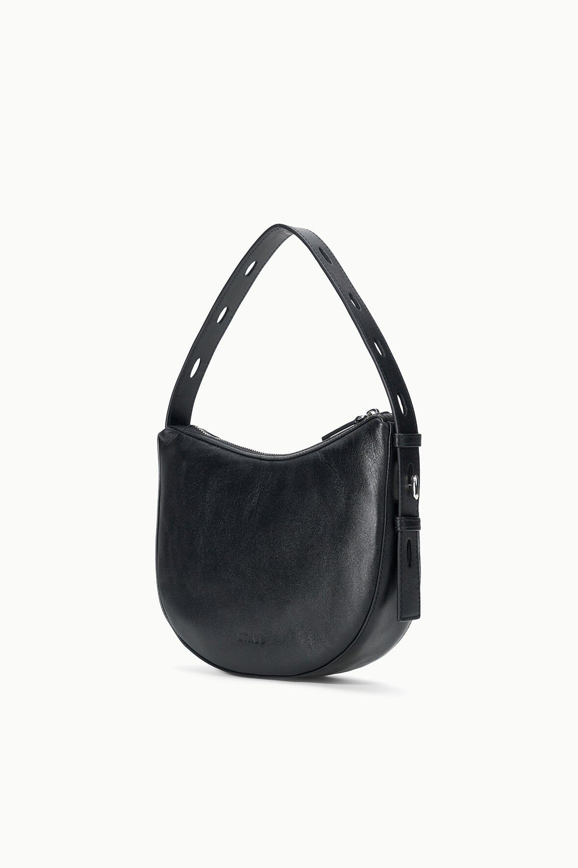 Black hobo bag with two handles and side zipper detail