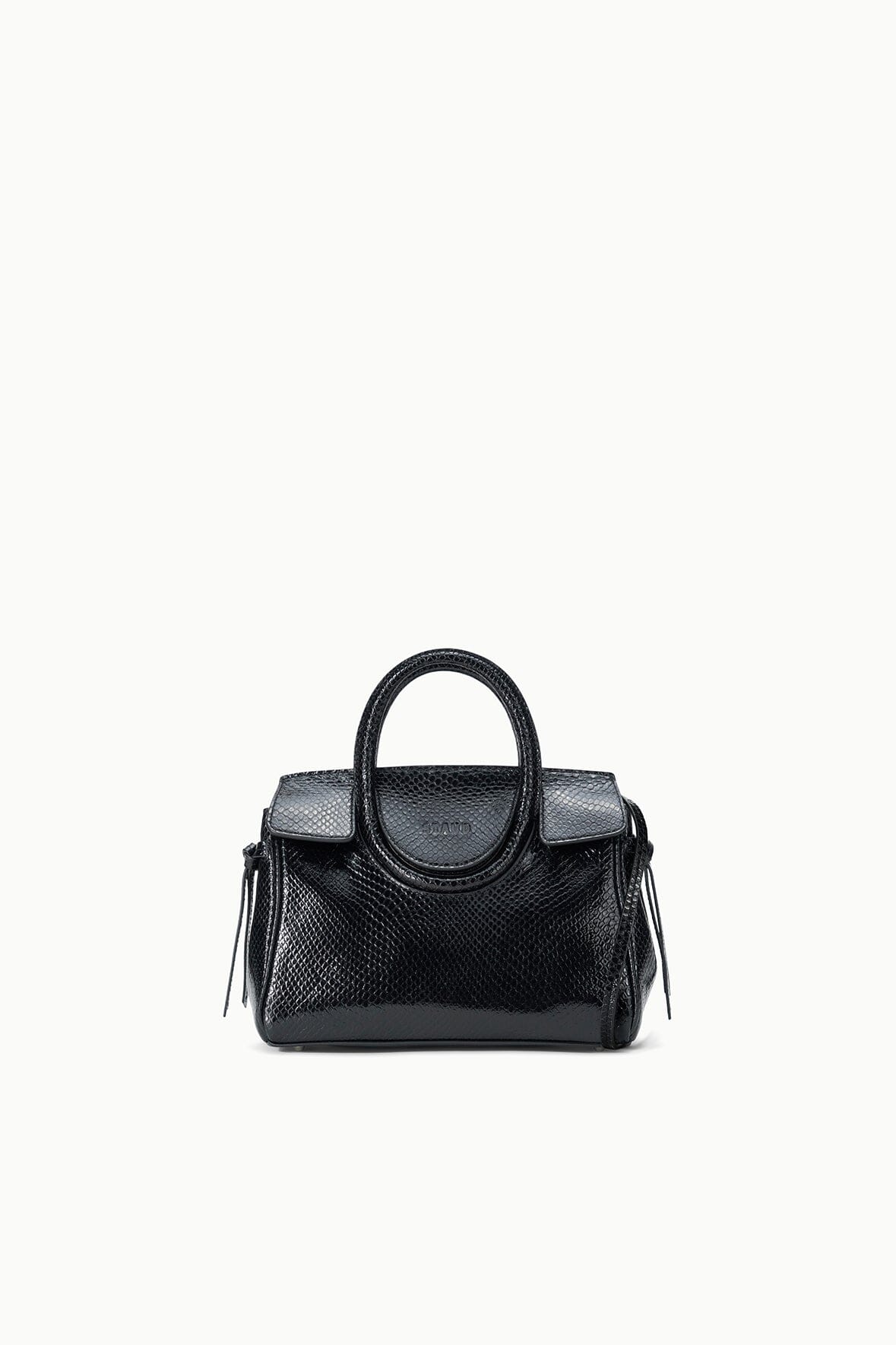 Maude mini carryall bag, black croc-embossed finish, top handle, side tassel detail