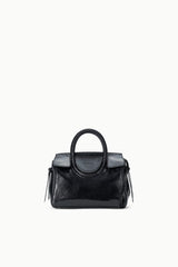 Maude mini carryall bag, black croc-embossed finish, top handle, side tassel detail