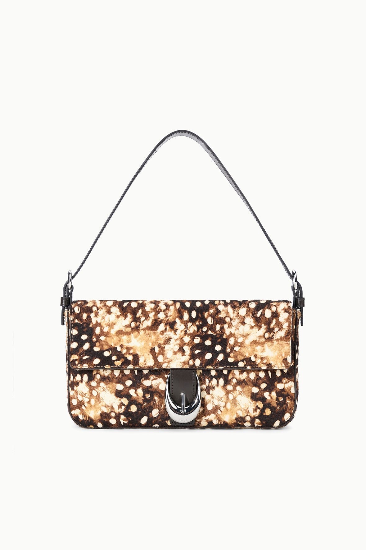 Harlow haircalf shoulder bag with brown speckled pattern, black handles, front flap