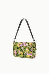Woodland print convertible shoulder bag in green with pink flowers and shoulder straps