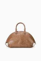 HESTER satchel in toast brown leather, two top handles, center seam, zip closure