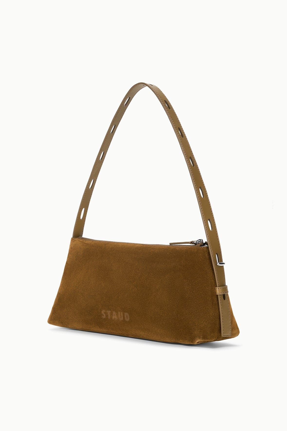 Cigar-brown shoulder bag with double handles and metal side strap details