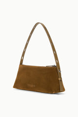Cigar-brown shoulder bag with double handles and metal side strap details