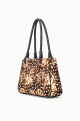FIONA shoulder bag, structured tote with fawn speckled haircalf and braided top handles