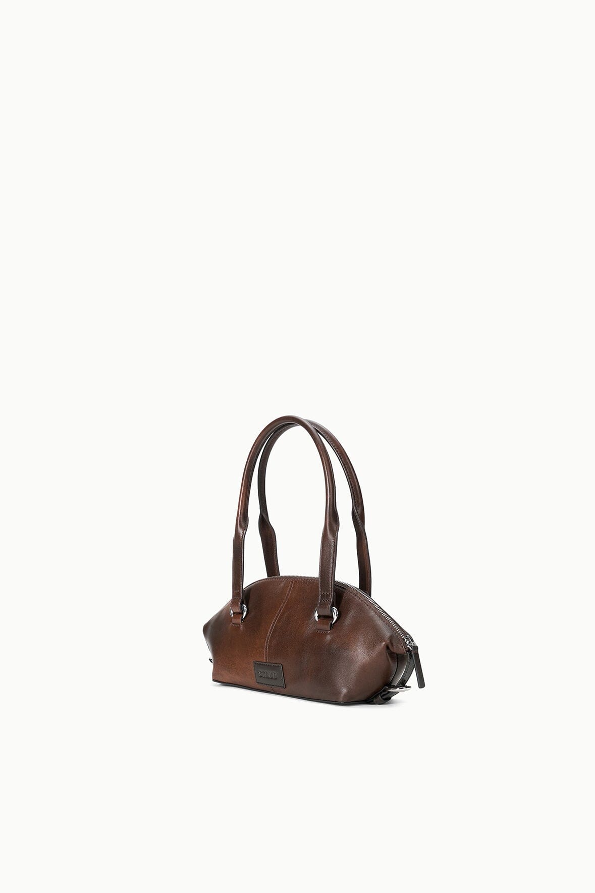 HESTER mini shoulder bag, distressed espresso brown leather, structured front with top handles