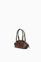 HESTER mini shoulder bag, distressed espresso brown leather, structured front with top handles
