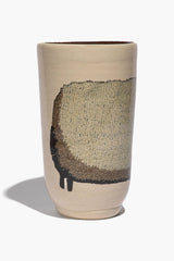 Tall ceramic sheep vase in speckled beige with dark sheep silhouette