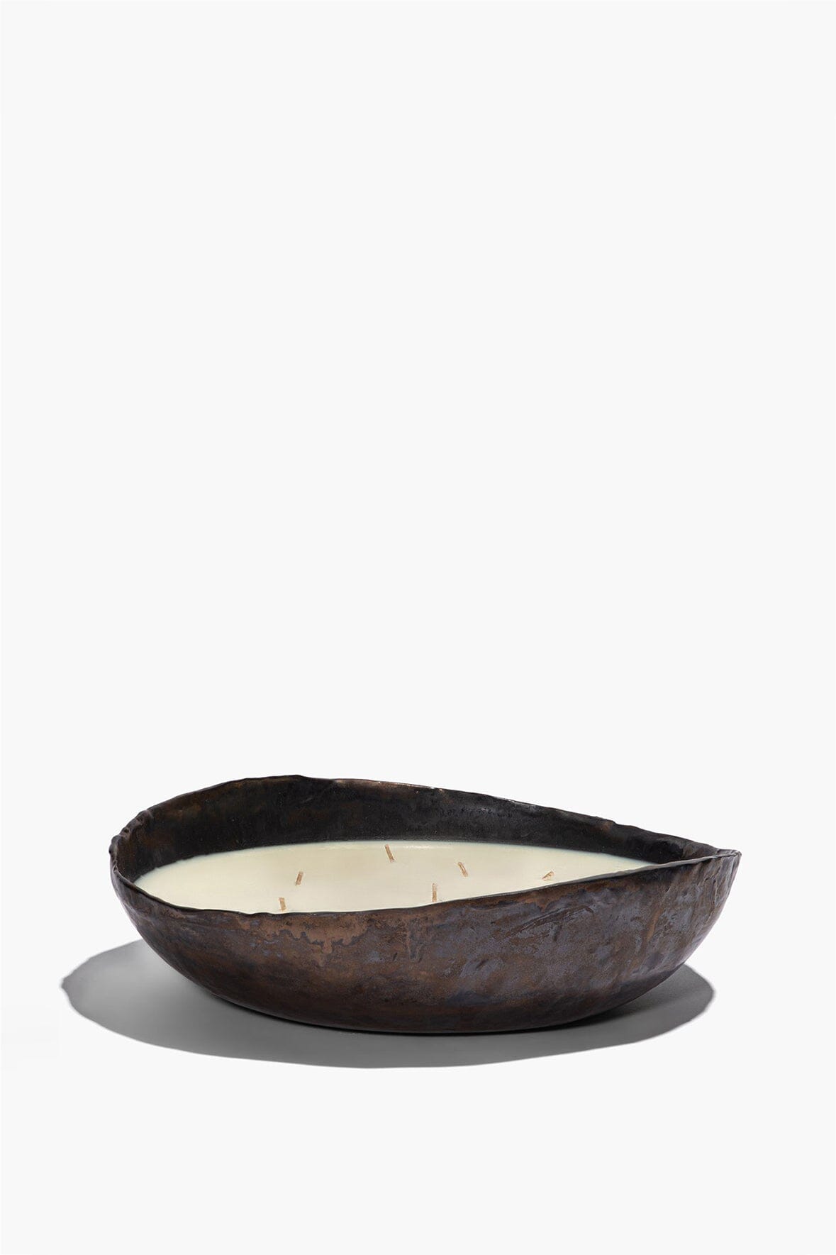 XL dark ceramic candle bowl with flat base and white wax center