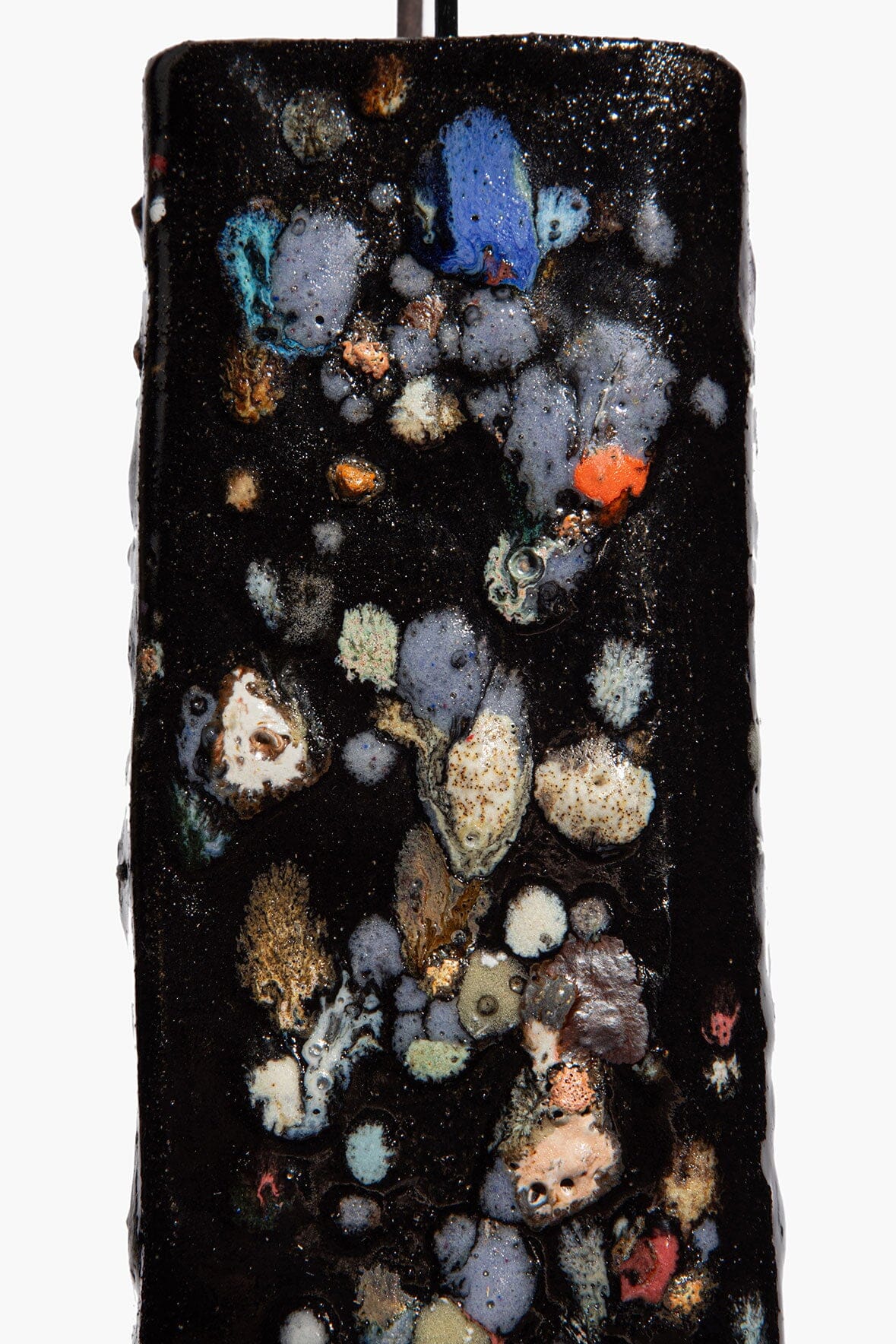 Ceramic tower incense holder, tall column with speckled confetti glaze and base