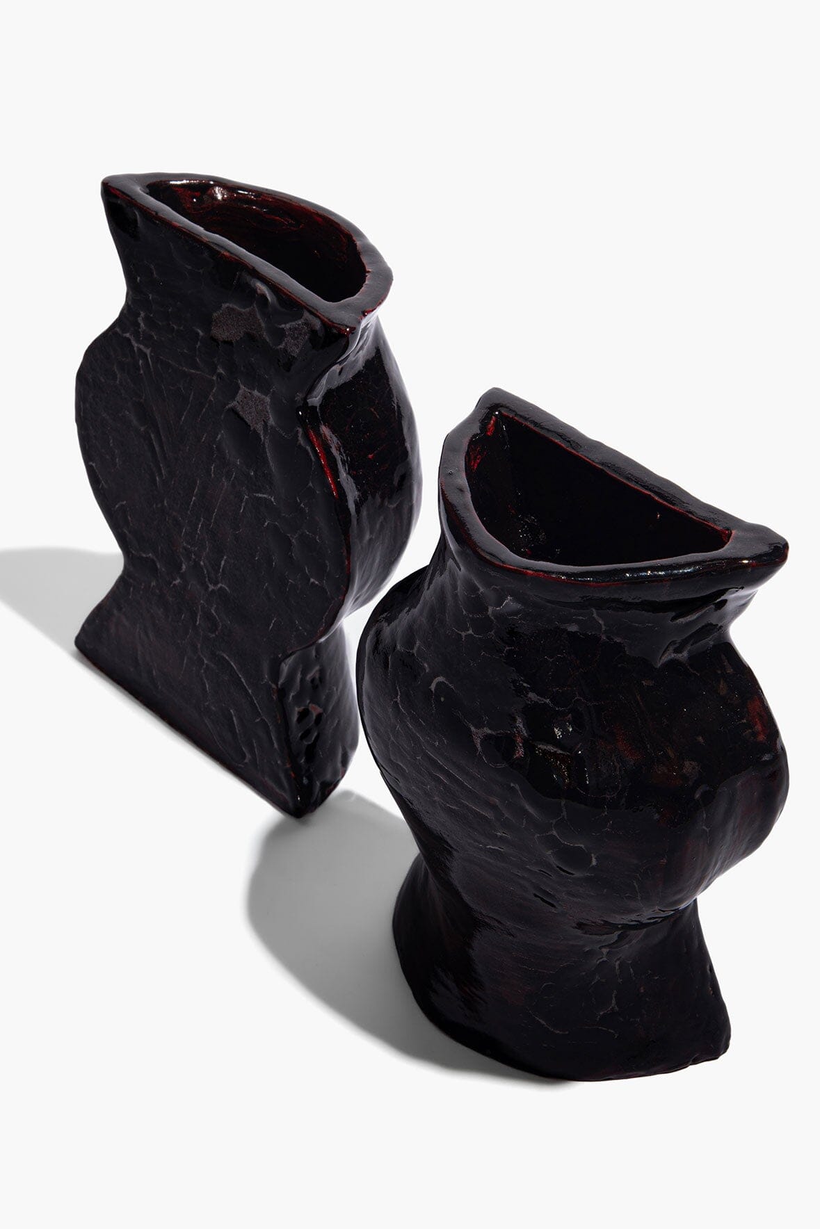 Black glossy ceramic vase bookends, two-piece set with top openings