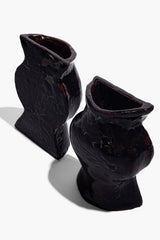 Black glossy ceramic vase bookends, two-piece set with top openings