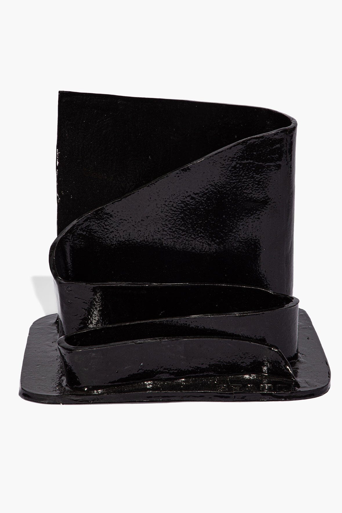 Glossy black wavy stationary holder with open curved insert and base tray