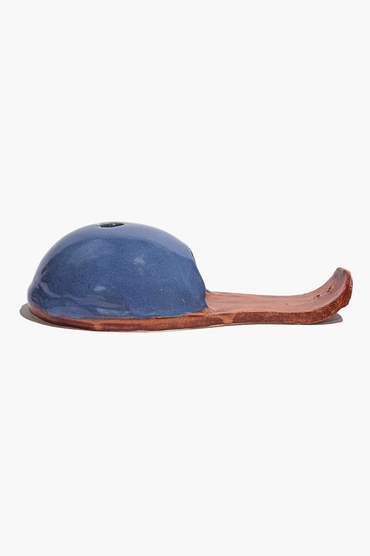 Ceramic incense holder with blue dome and burnt orange base tray