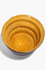 Stacked cone vase with mustard-yellow interior and dark burgundy exterior