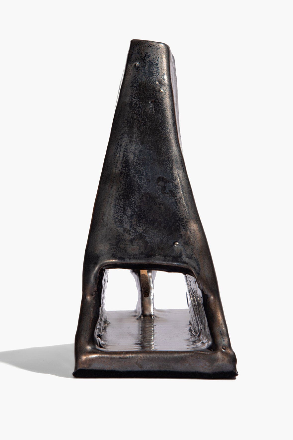 Ceramic pyramid incense holder, open top and interior holder for incense sticks