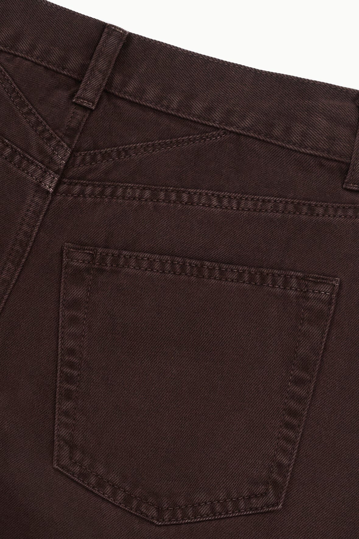 Brown barrel jeans back pocket detail with stitched yoke