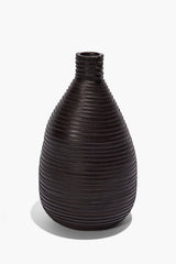 Wrapped vase in dark espresso brown with ribbed texture and narrow neck