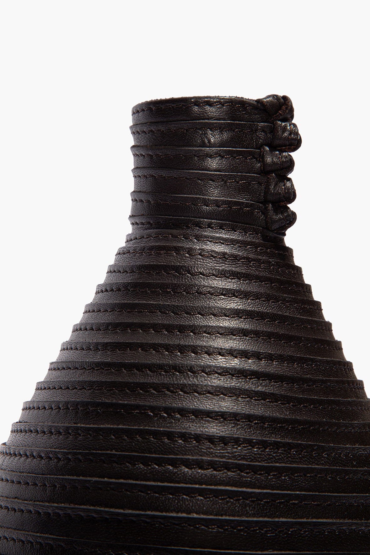 Wrapped vase top with stacked horizontal bands and dark espresso finish