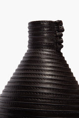 Wrapped vase top with stacked horizontal bands and dark espresso finish