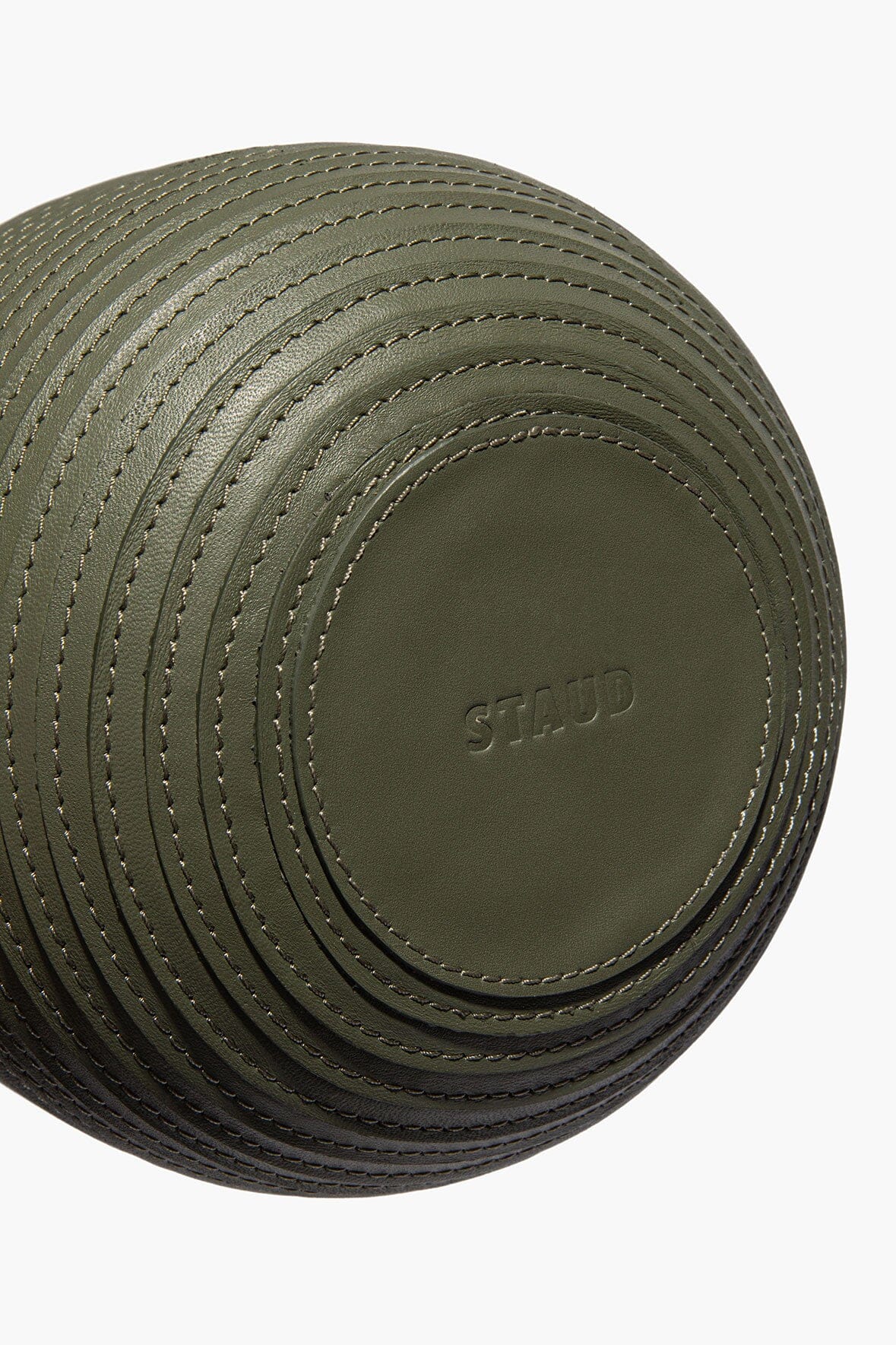 Moss wrapped vase, close-up bottom with concentric stitched texture