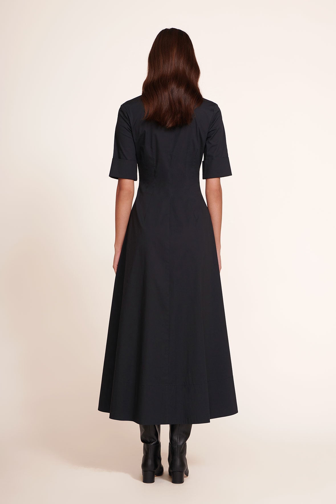 Black maxi dress back view with short sleeves