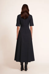 Black maxi dress back view with short sleeves