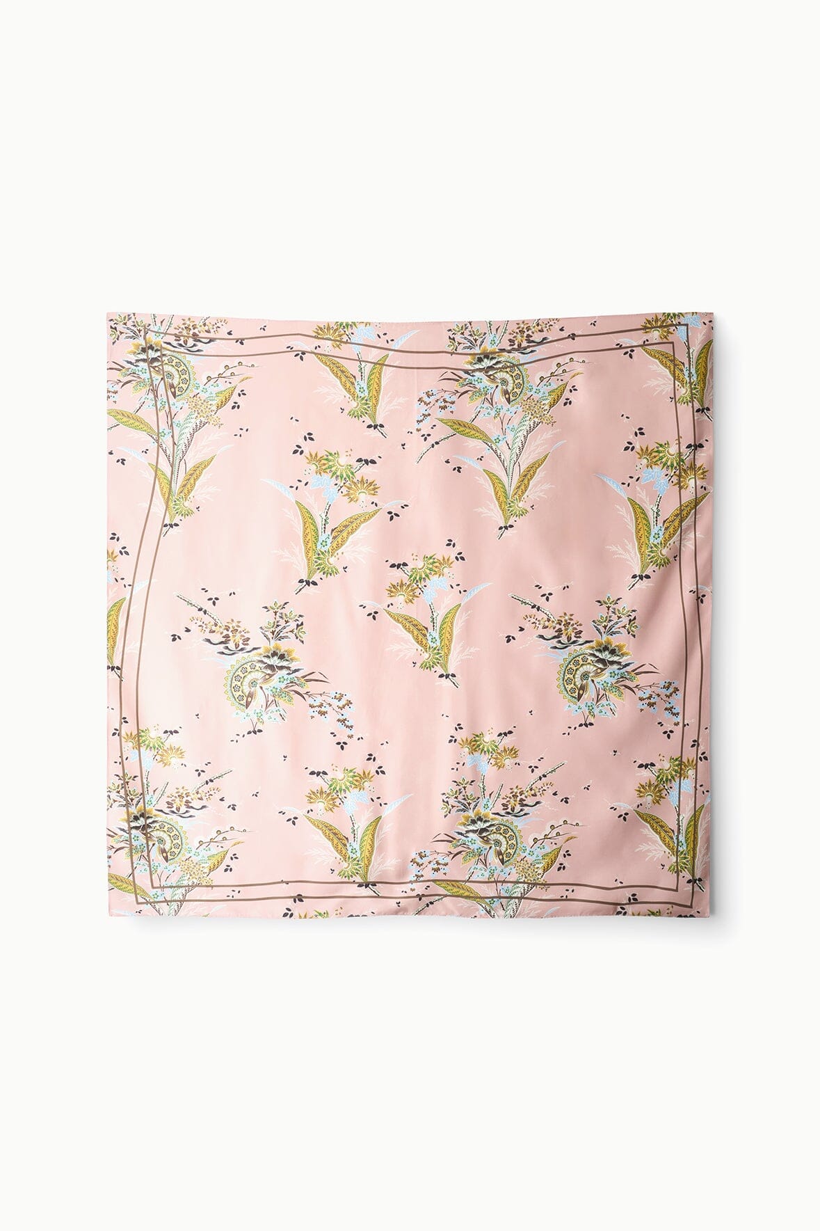 Cecile silk scarf in Tapestry Rose with botanical birds pattern